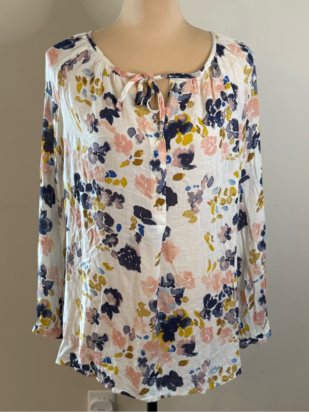 Lucky Brand boho colorful western tunic top long sleeves SZ LG FLAW